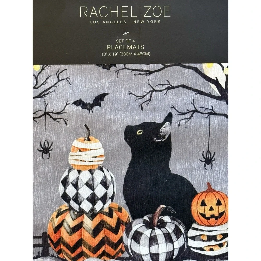 Rachel Zoe MACKENZIE CAT Halloween Placemats 13x19 Set‎ of 4 New